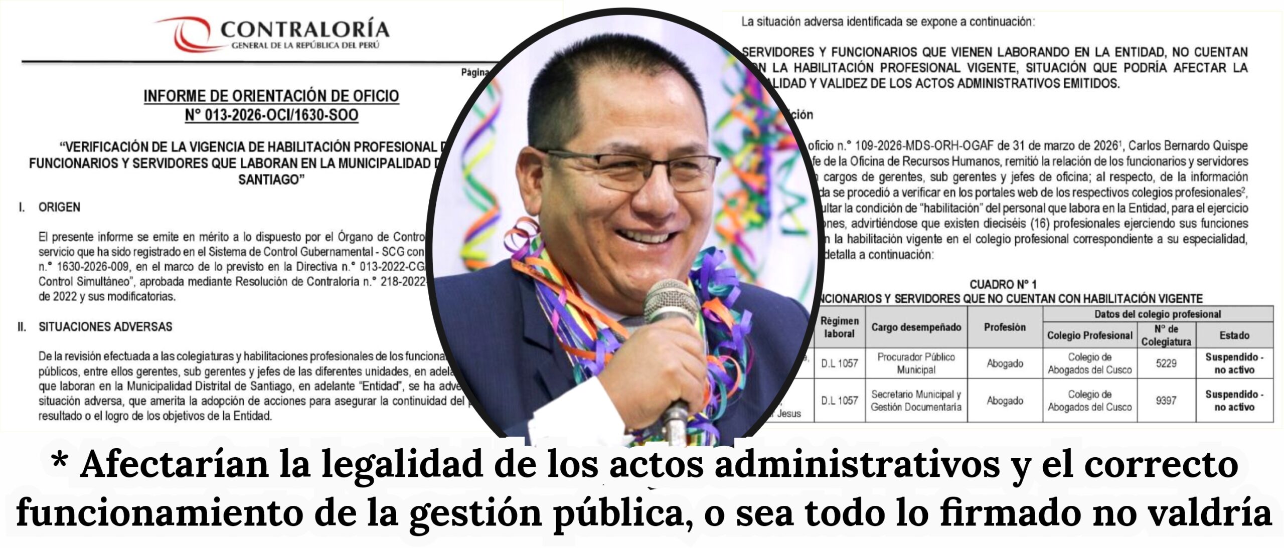 NOTICIAS CUSCO 30/04/2026: Siguen saliendo «perlitas» en el distrito de Santiago, Contraloría halló profesionales inhabilitados. Por tanto, sus firmas no valdrían…