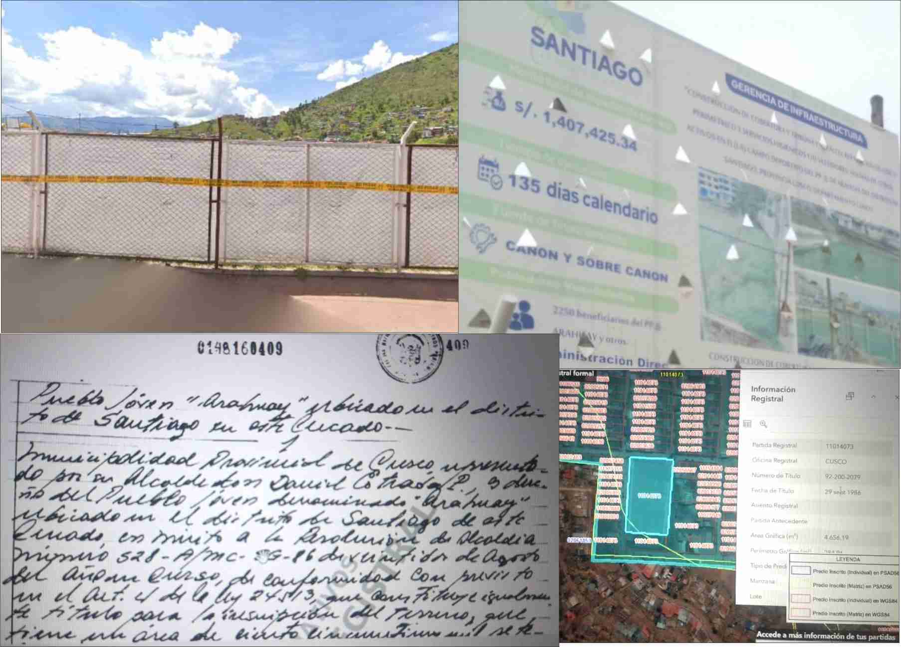 NOTICIAS CUSCO 11/05/2026: Habría malversación de fondos en trabajos del campo deportivo de PP. JJ. Arahuay, porque su saneamiento físico legal en Registros Públicos registra que terrenos pertenecen a la comuna central del Cusco, y la distrital de Santiago ejecuta trabajos…