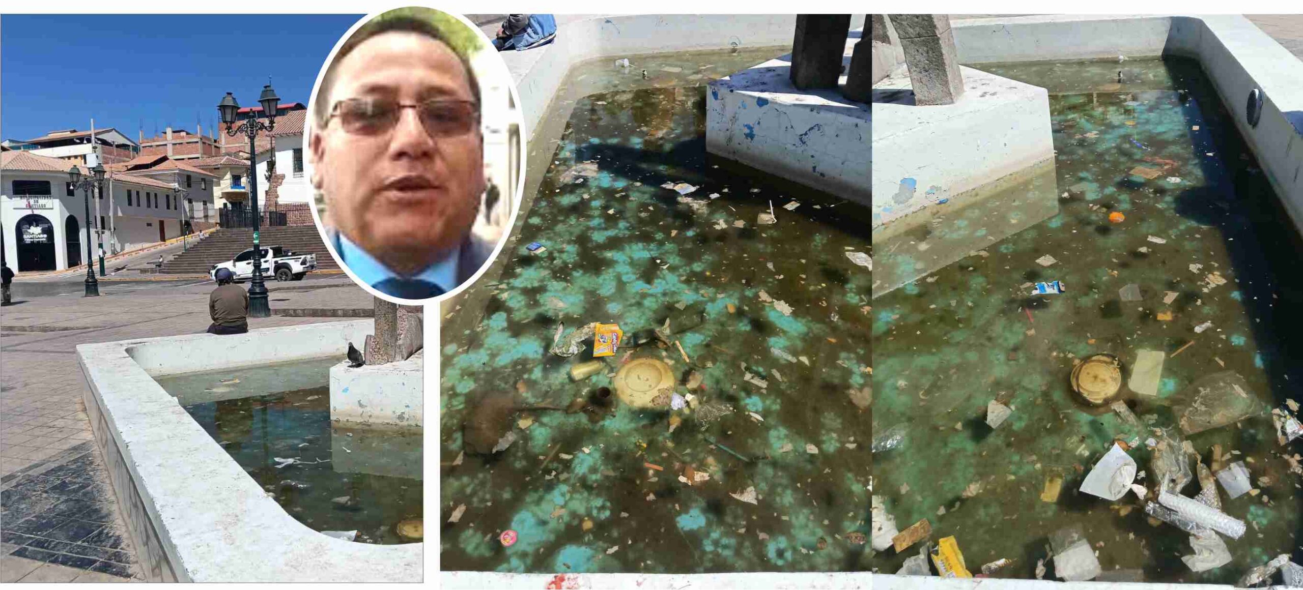 NOTICIAS CUSCO 24/07/2026: Lamentable pero cierto, Plaza de Santiago en total abandono pileta es un asco, zonas verdes llena de heces de canes. Vecinos mortificados por alcalde Sullca Condori con cabeza de ánfora…
